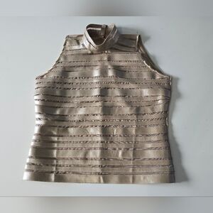 Vntg Sagaie Mesh Faux Leather Top Size 4 US Large Beige